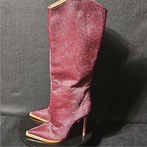 Schutz Maryana Burgundy Calf Hair Women's Boot Size 6.5
